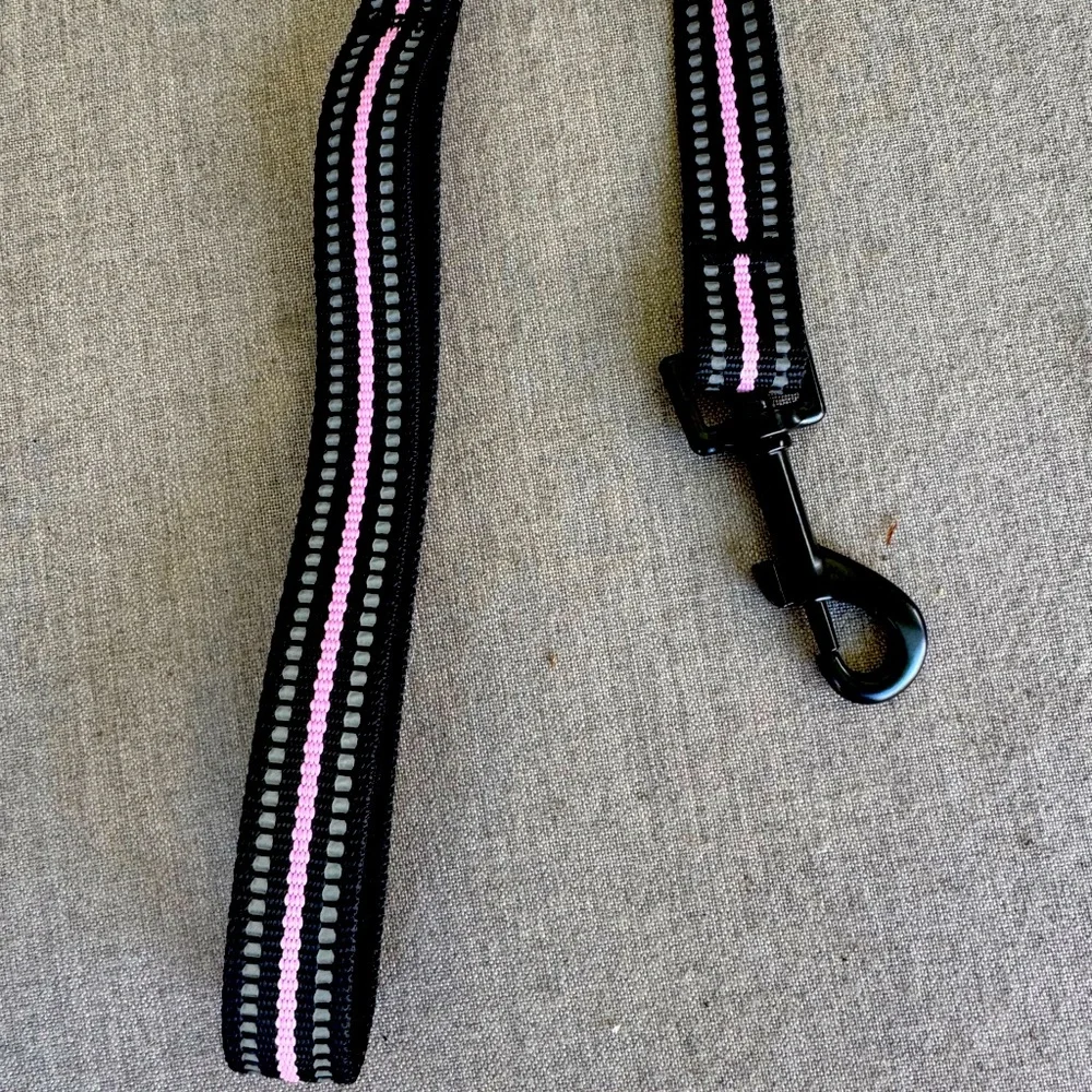 Dog Leash, Striped, Black, Gray & Pink